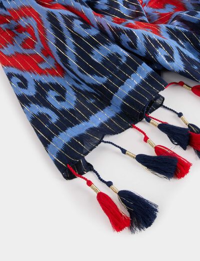 Schal mit Muster und Pompons mehrfarbig damen