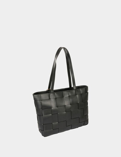 Sac cabas tress&eacute; noir femme