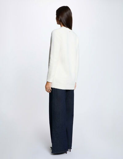 Gilet long col v ivoire femme