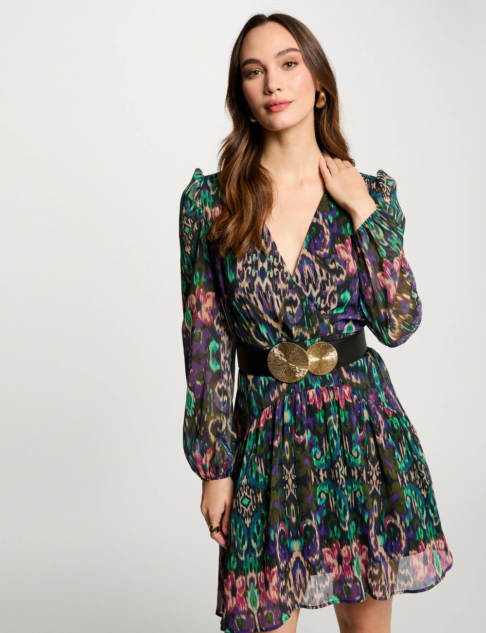 Kurzes, ausgestelltes Kleid mit Print mehrfarbig damen