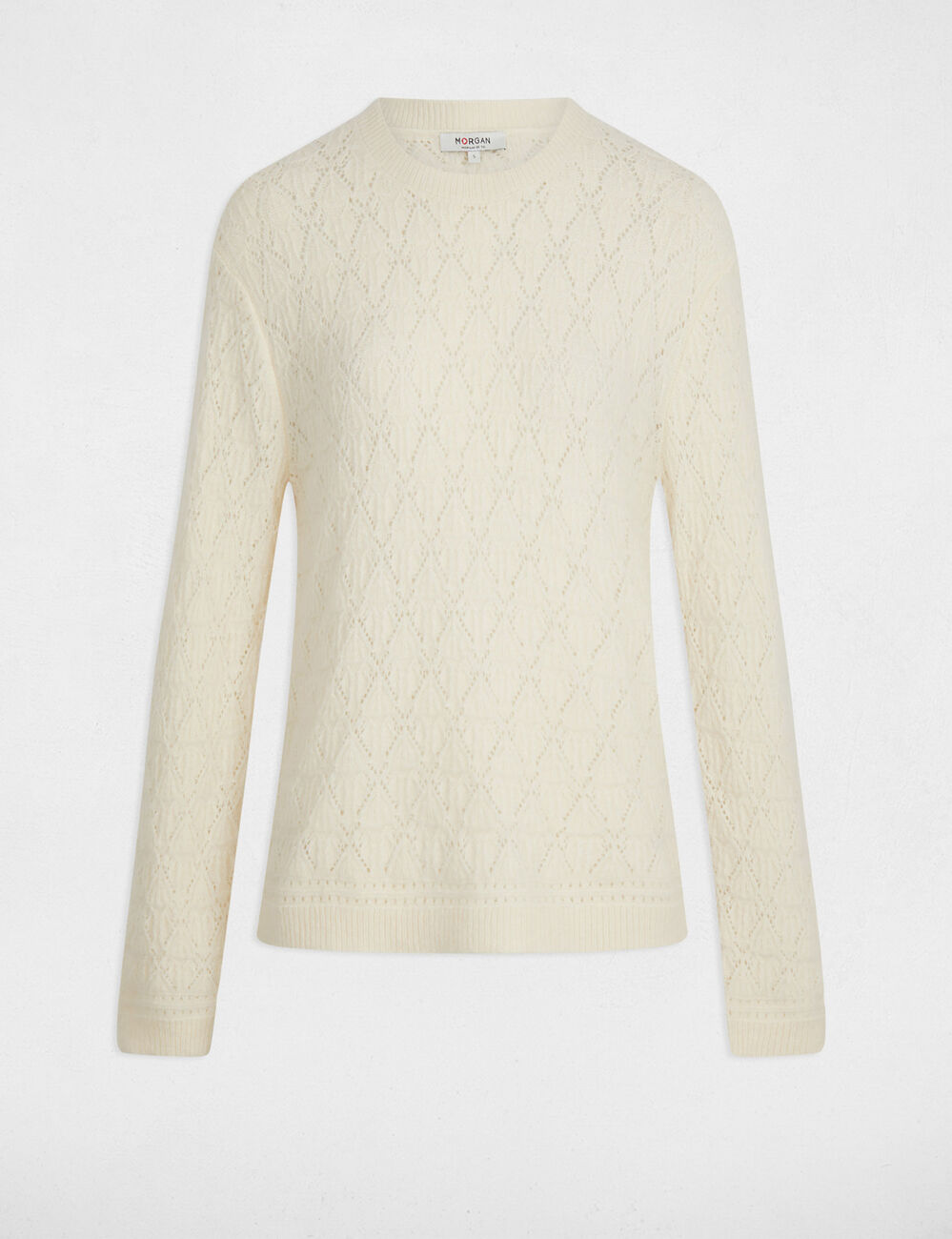 Pullover mit Rundhals und Muster elfenbein damen