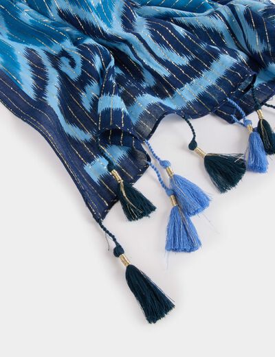 Schal mit Muster und Pompons blau damen