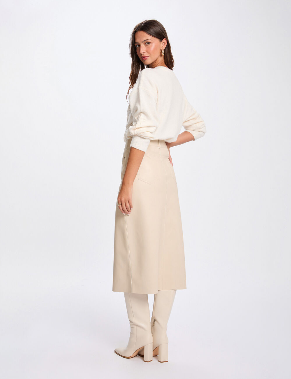 Pull col rond fantaisie ivoire femme