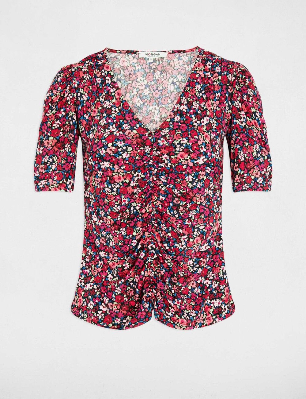 T-shirt cintr&eacute; col v multicolore femme