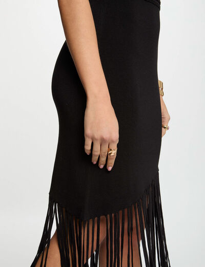 Robe tricot courte ajustée noir femme
