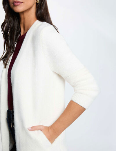 Gilet long col v ivoire femme