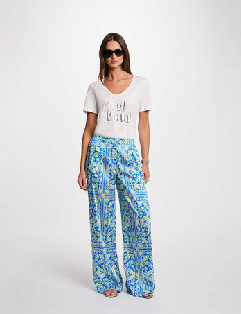 Pantalon large imprimé multicolore femme