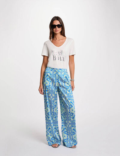 Pantalon large imprimé multicolore femme