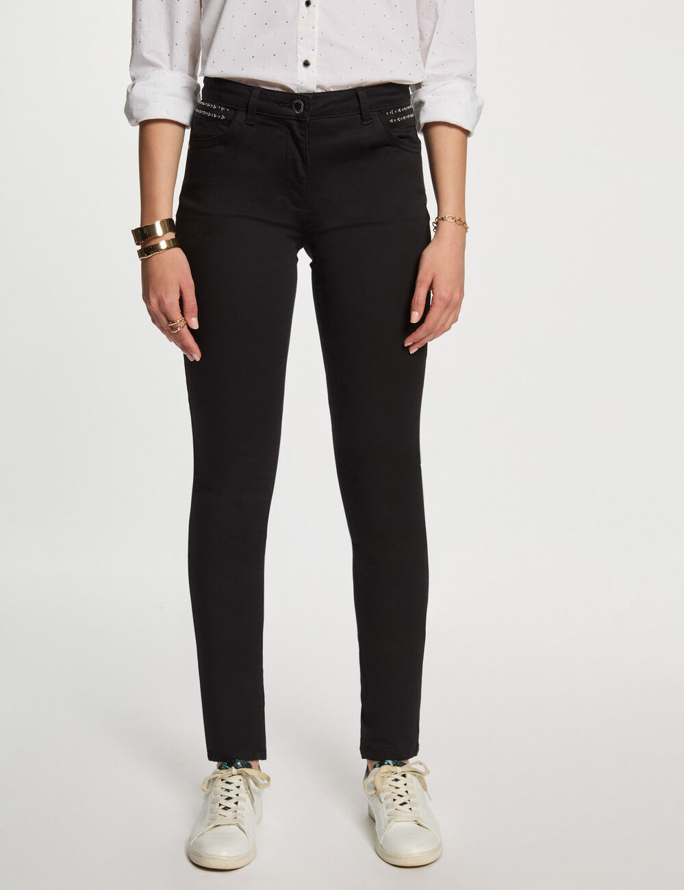 Pantalon slim enduit noir femme