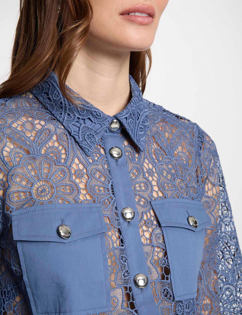 Langarmhemd bleu gris damen