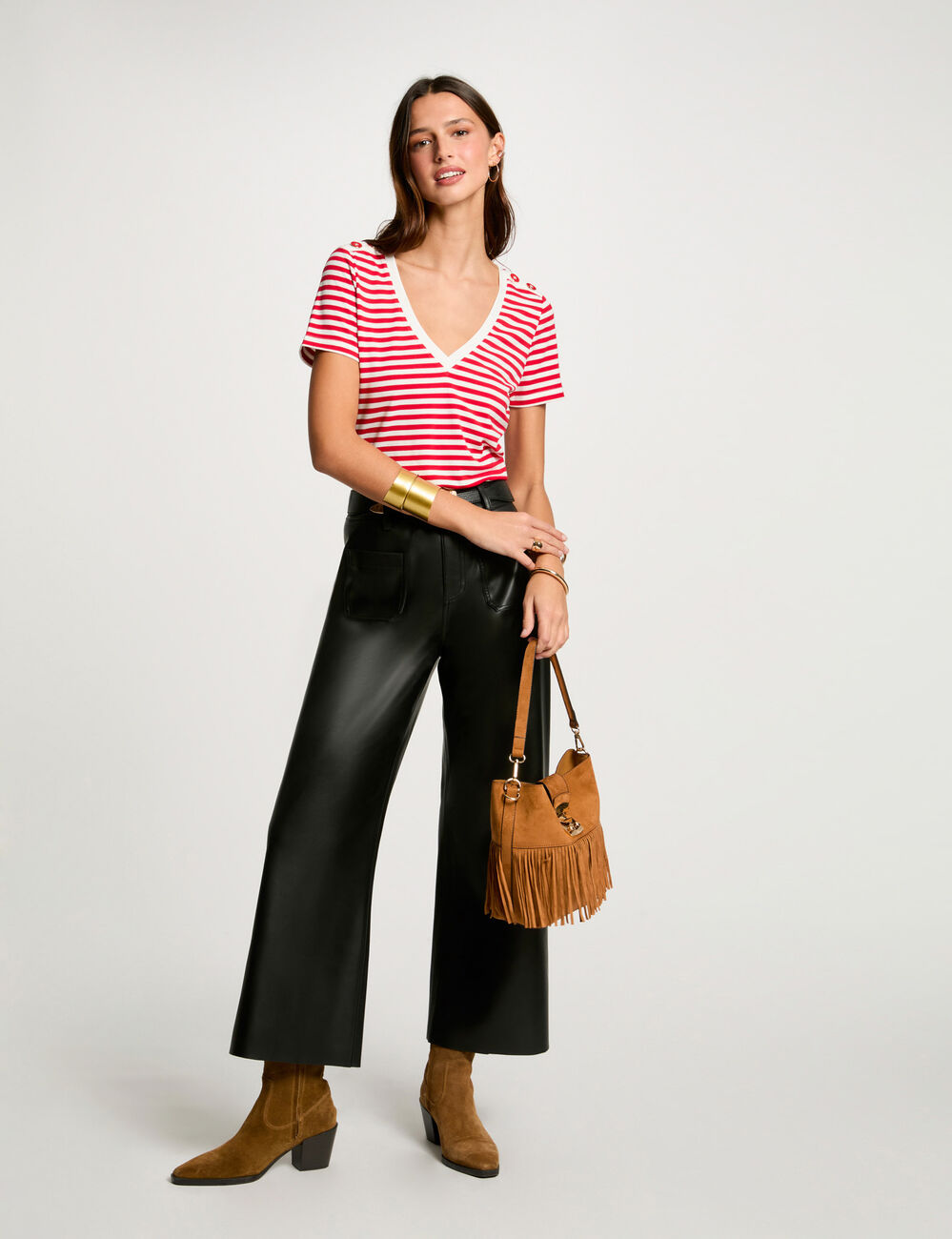 T-shirt manches courtes rayé blanc femme