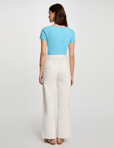 Geripptes Kurzarm-T-Shirt himmelblau damen