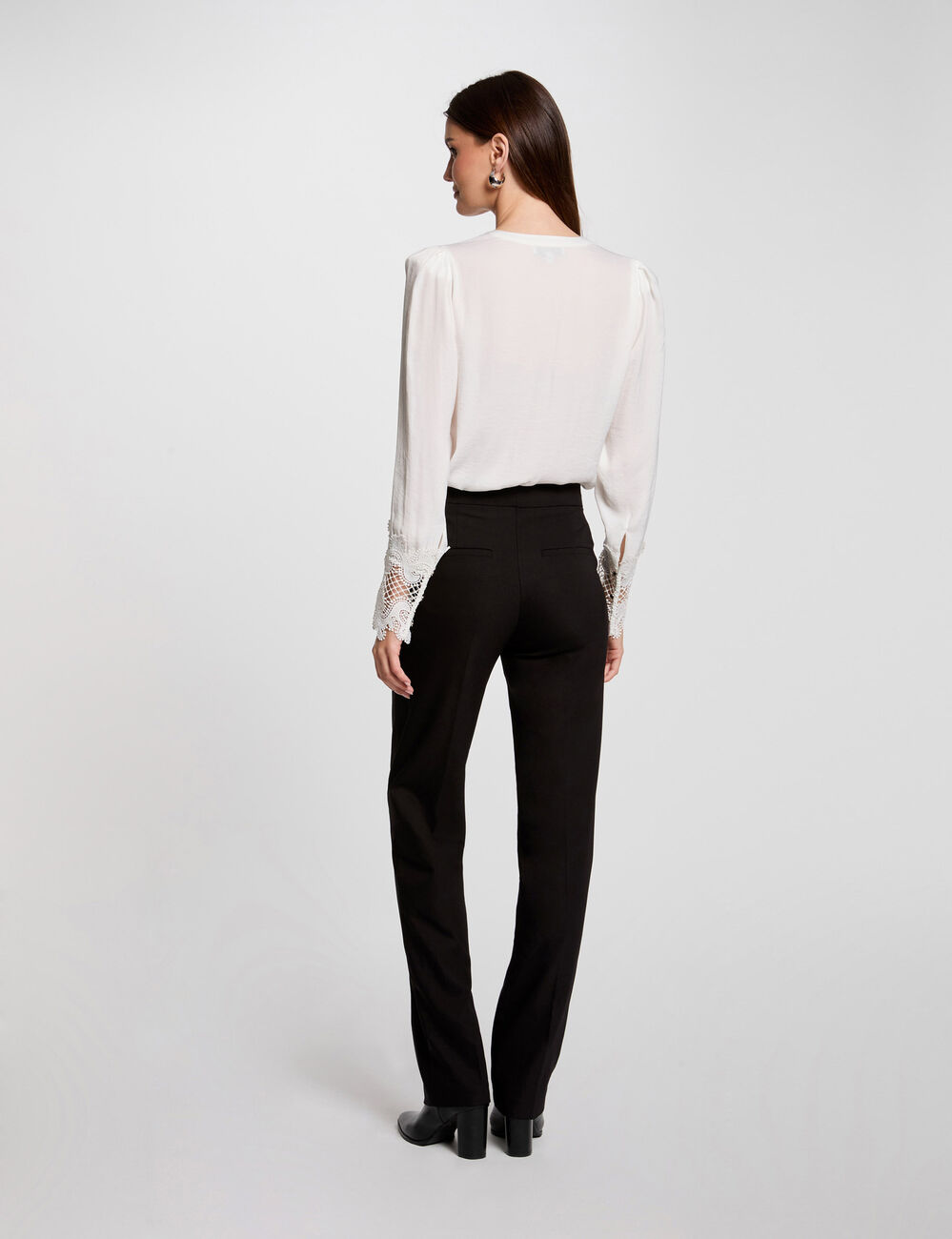 Hemd mit langen Ärmeln aus Satin elfenbein damen
