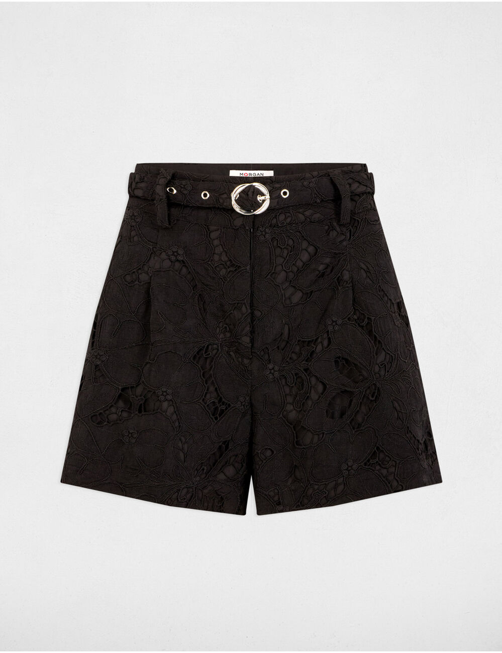 Short taille haute dentelle noir femme