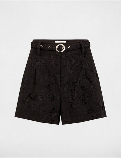 Short taille haute dentelle noir femme