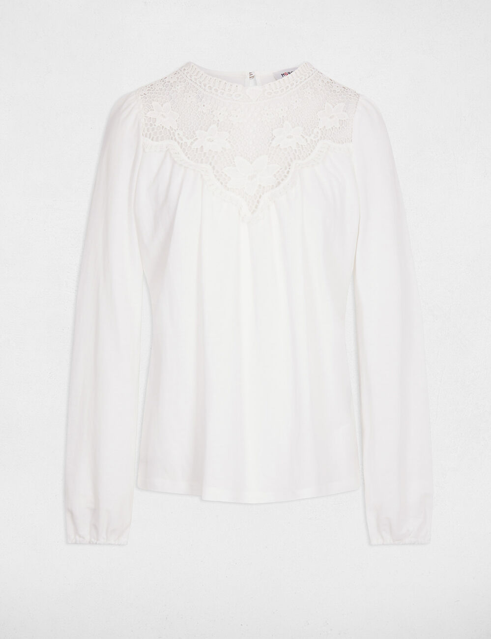 T-shirt dentelle manches longues blanc femme