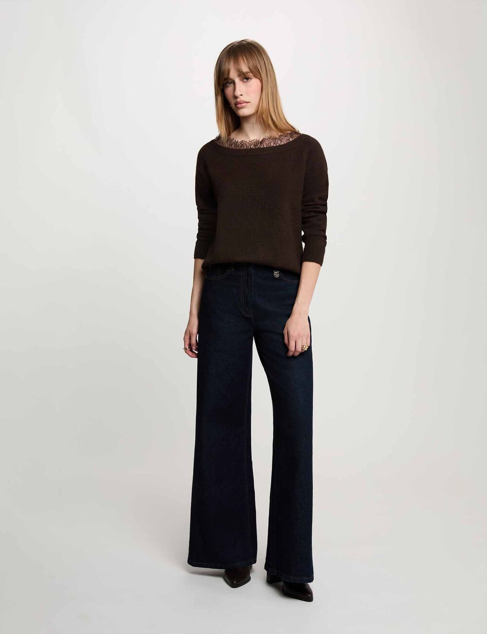 Pull col bateau marron fonc&eacute; femme