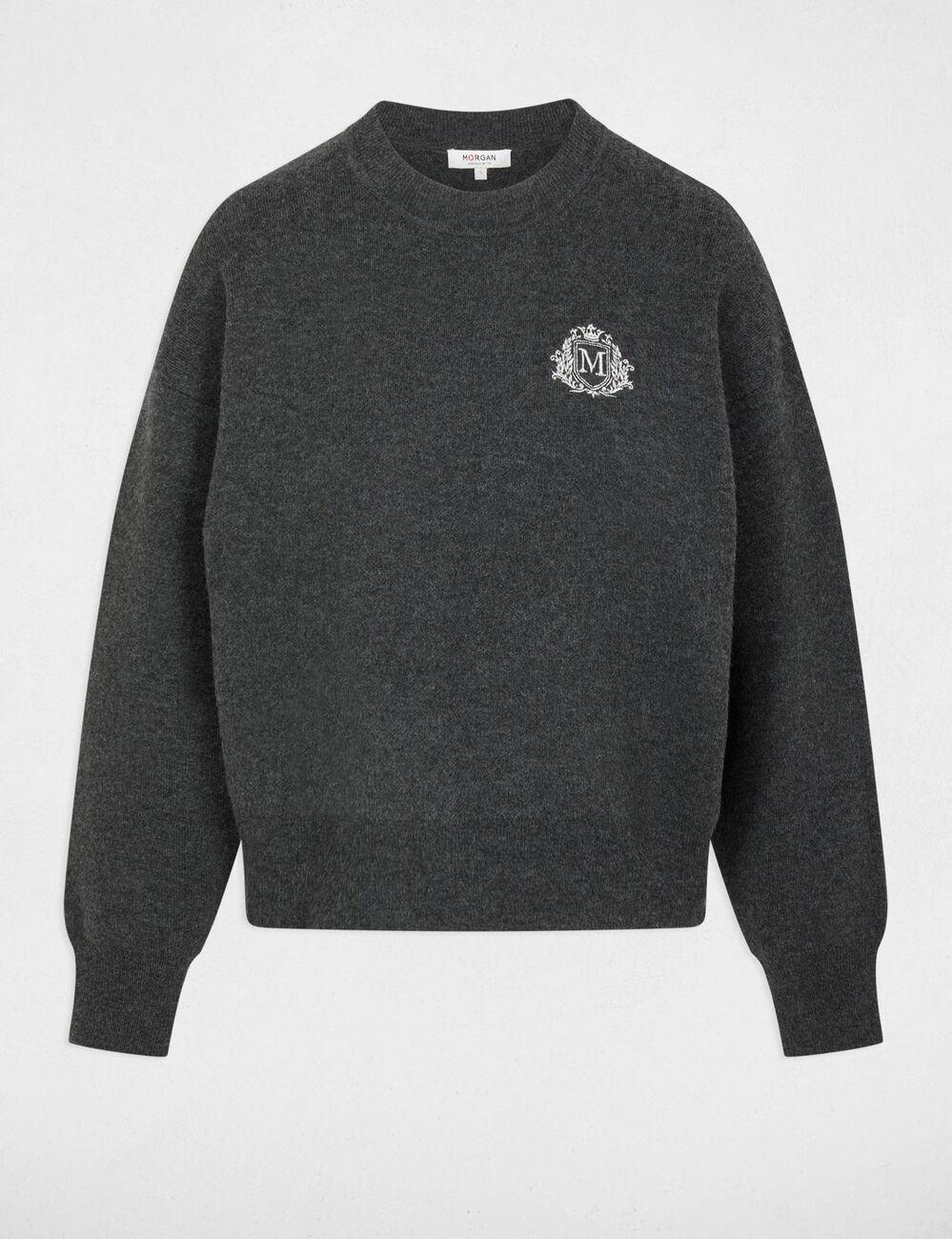Pull col rond gris fonc&eacute; femme