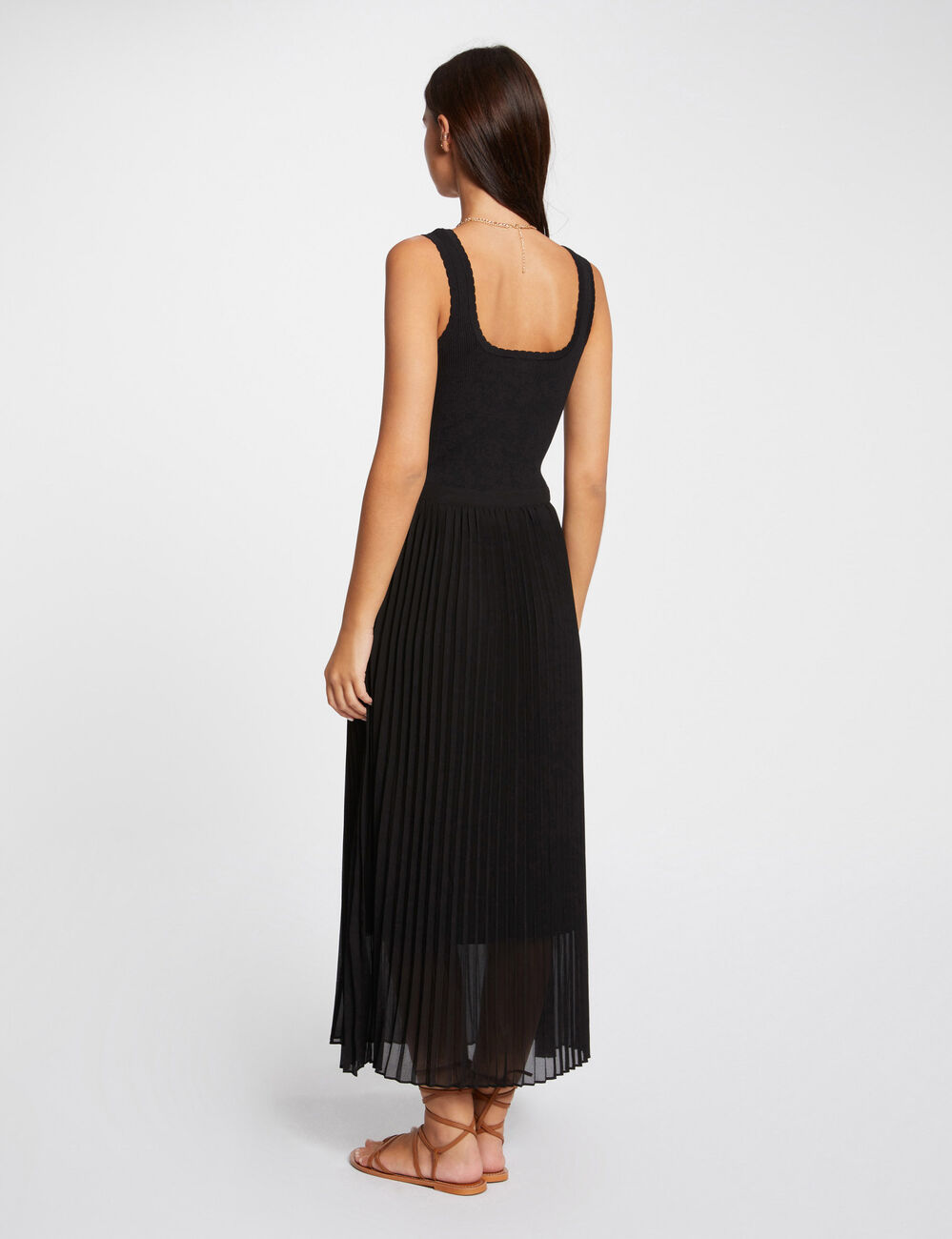 Langes tailliertes Strickkleid schwarz damen