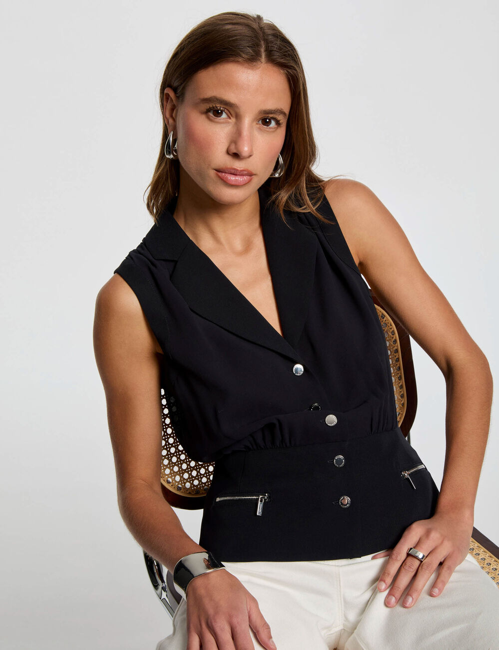 Veston sans manches bleu marine femme