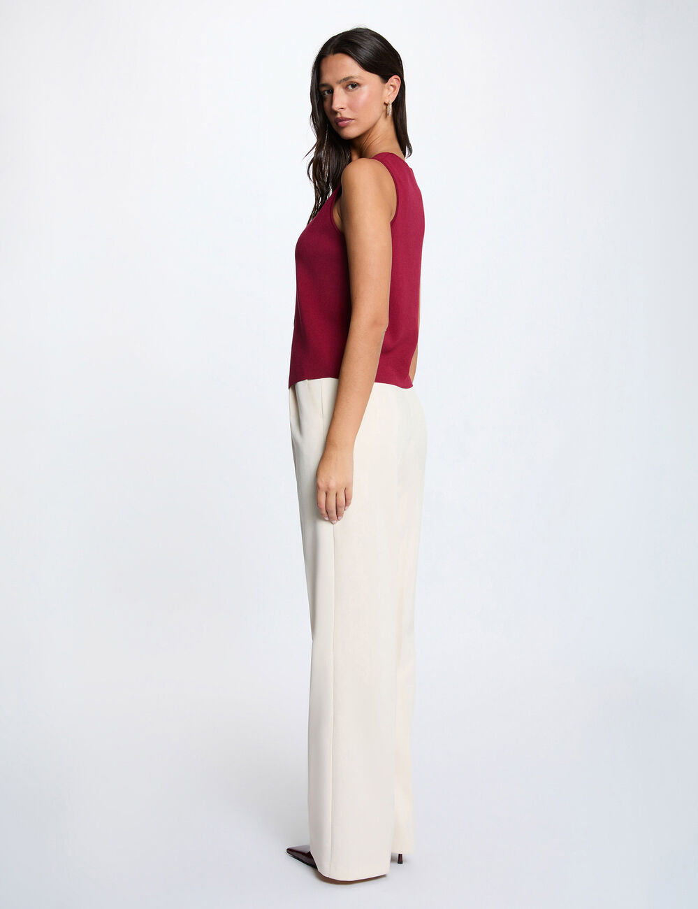 Gilet sans manches col v bordeaux femme