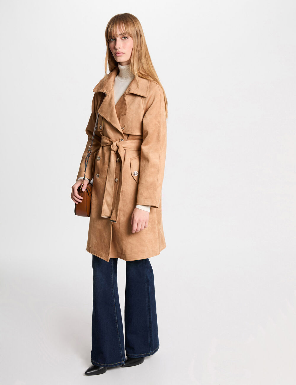 Langer Wildleder-Trenchcoat marron clair damen