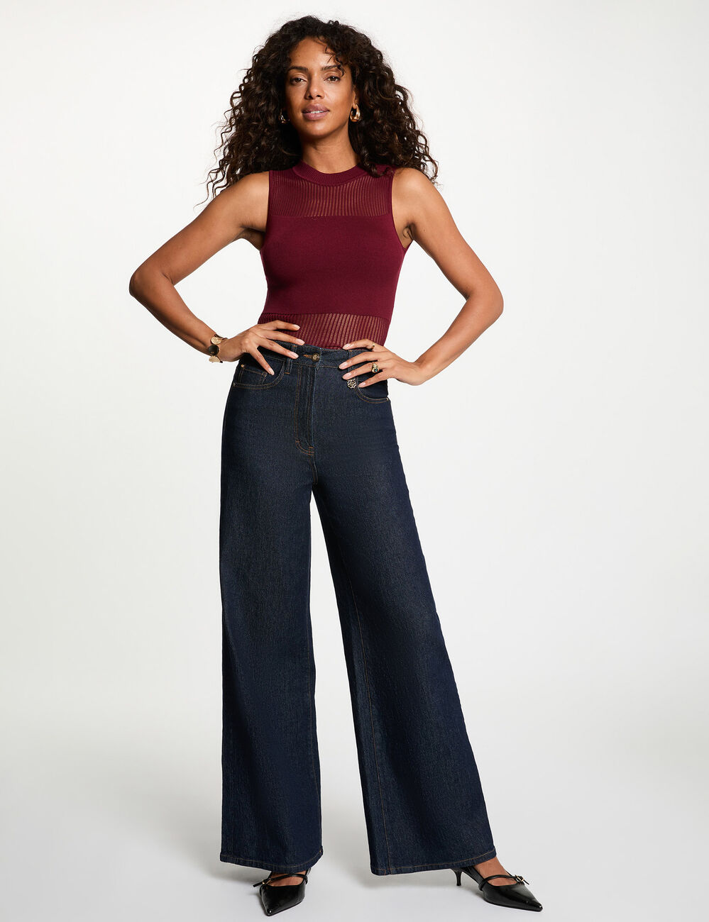 Pull sans manches bordeaux femme