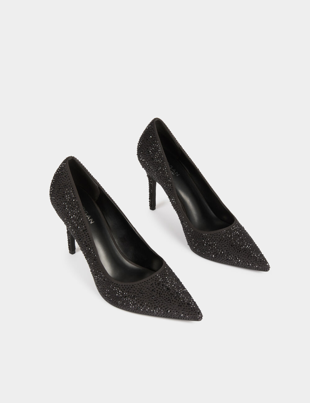 Escarpin satin strass noir femme