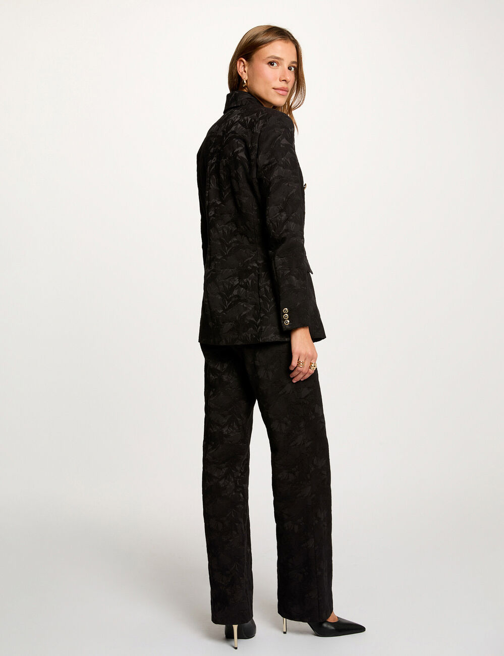 Taillierte Jacquardjacke schwarz damen