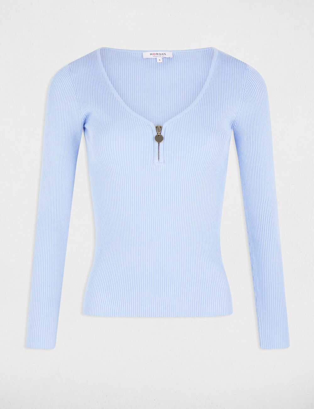 Langarm-Pullover mit Rippenstrick himmelblau damen