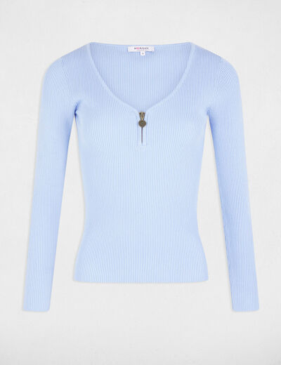 Langarm-Pullover mit Rippenstrick himmelblau damen