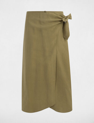 Jupe midi portefeuille vert kaki femme