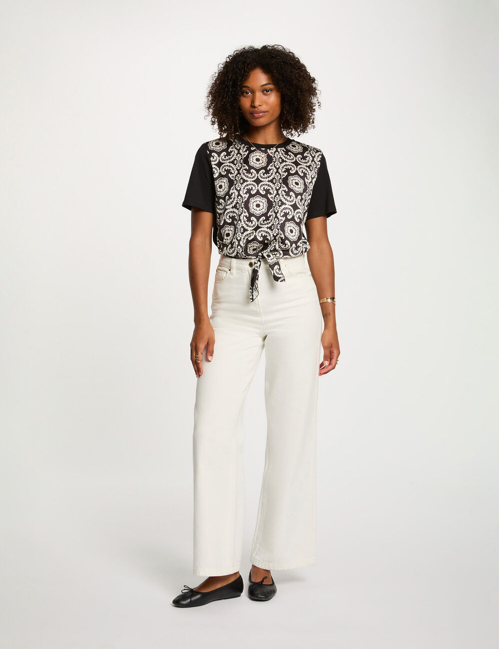 T-shirt cropped imprimé blanc femme