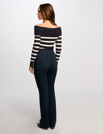 Gestreifter Pullover mit Bardot-Kragen marineblau damen