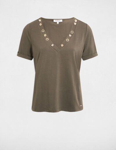 T-Shirt mit kurzen Ärmeln khakigrün damen