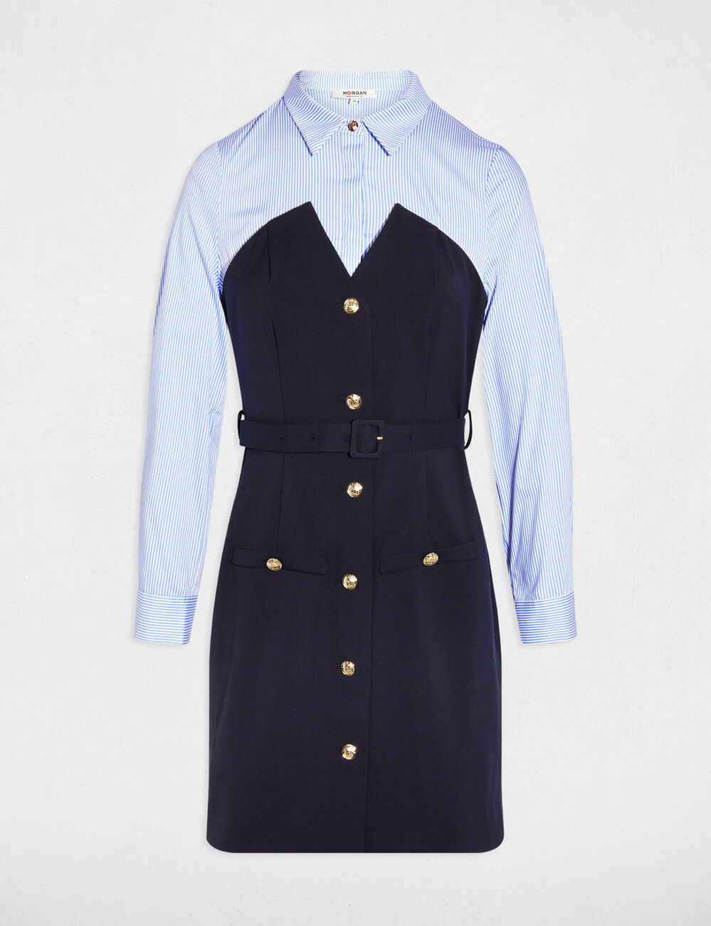 Robe courte effet 2-en-1 bleu marine femme