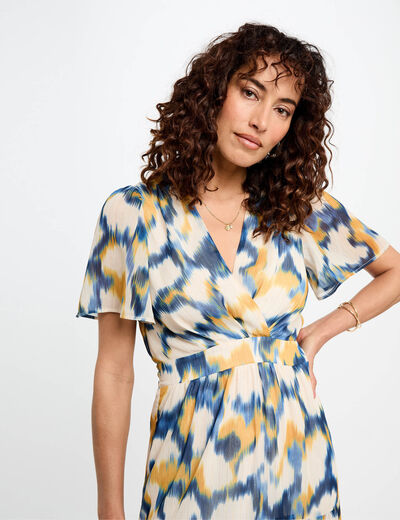 Langes gerades Kleid mit Print mehrfarbig damen
