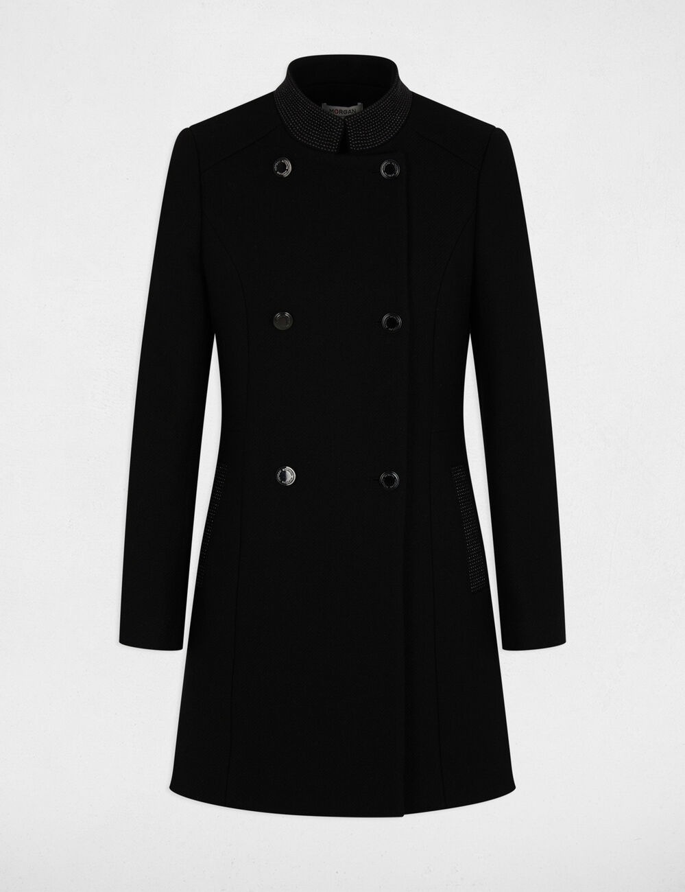Manteau long boutonné noir femme