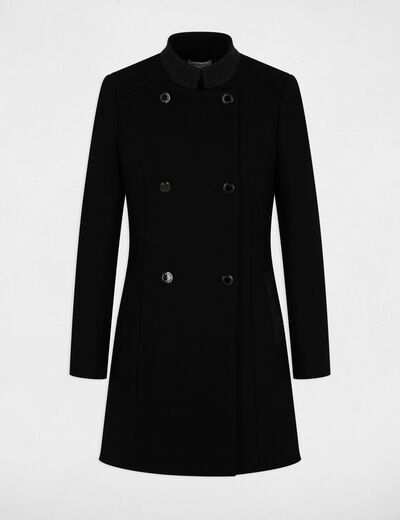 Manteau long boutonné noir femme