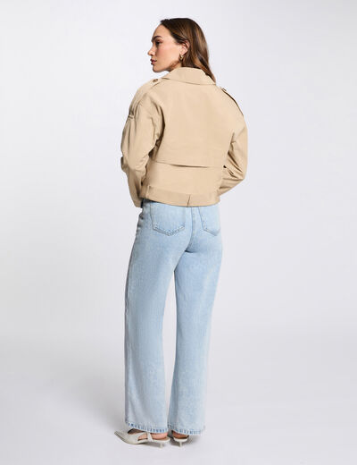 Trench court ceinturé beige femme