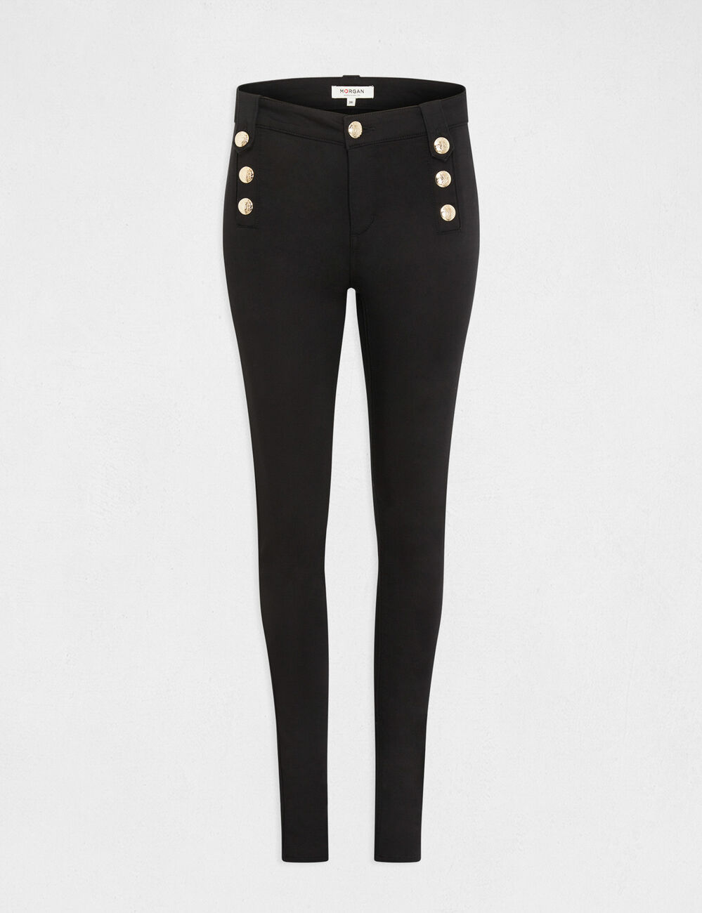 Pantalon skinny avec boutons décoratifs noir femme