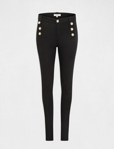 Pantalon skinny avec boutons décoratifs noir femme