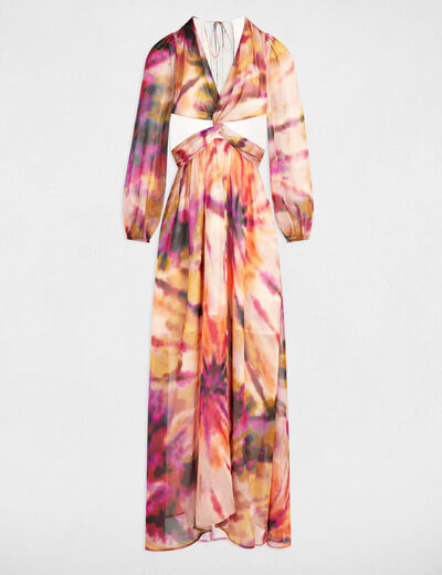 Robe longue droite imprimée multicolore femme