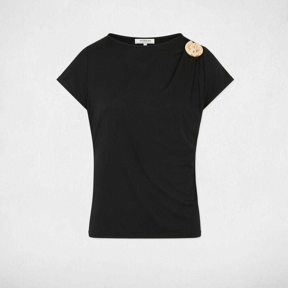 T-Shirt mit Rundhalsausschnitt schwarz damen
