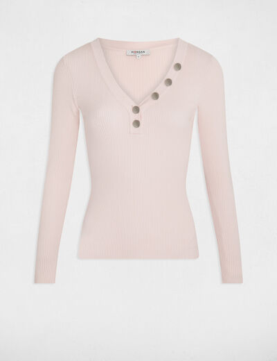 Langarmpullover aus feinem Strick mit Knöpfen rosa damen
