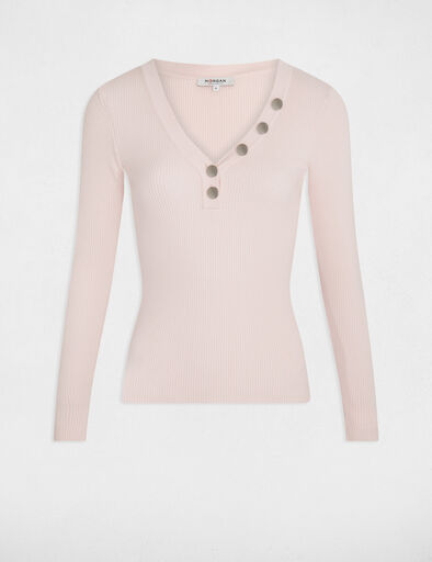 langarmpullover aus feinem strick mit knopfen rosa damen Langarmpullover aus feinem Strick mit Knöpfen rosa damen