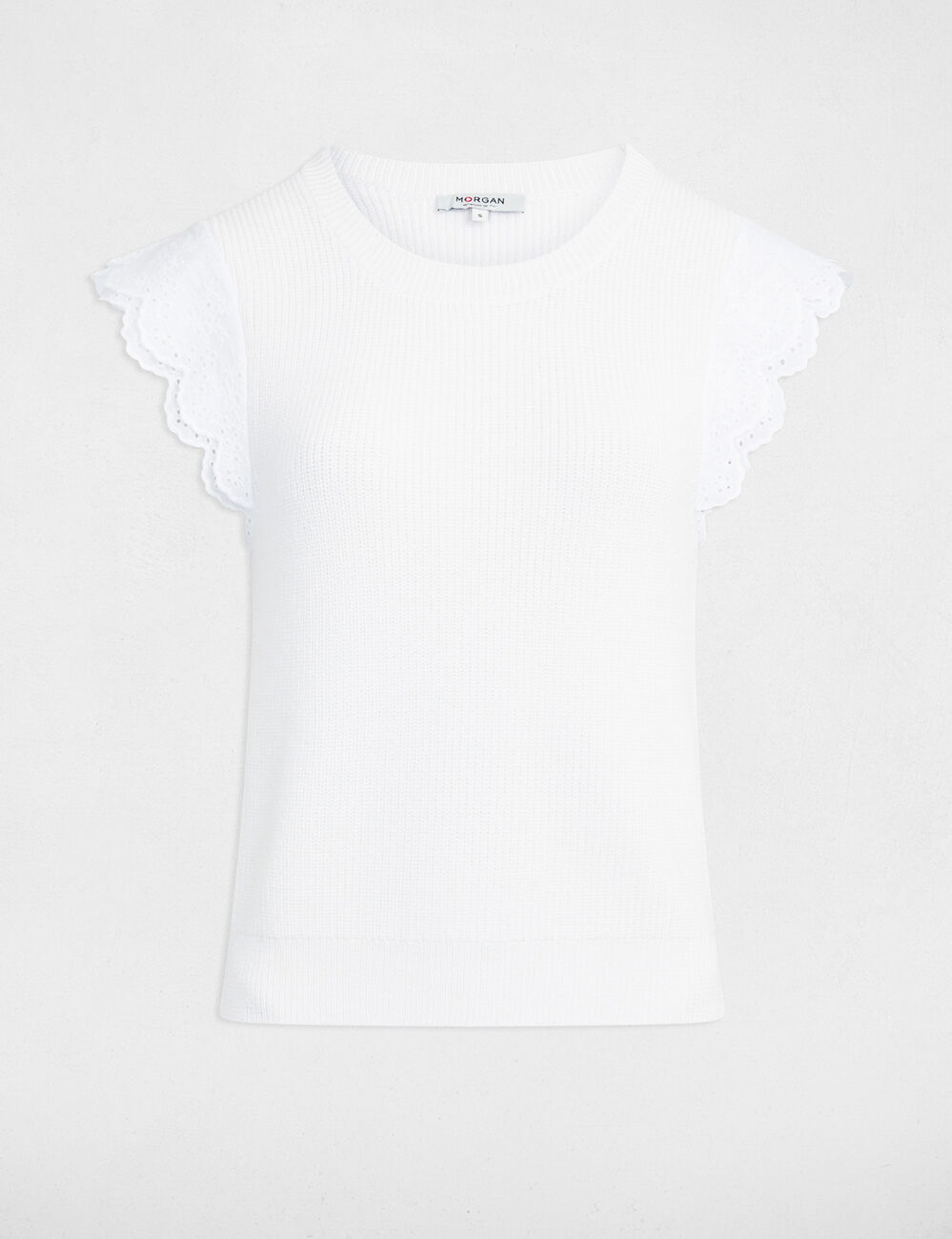 Top mit Rundhalsausschnitt und Volants weiss damen