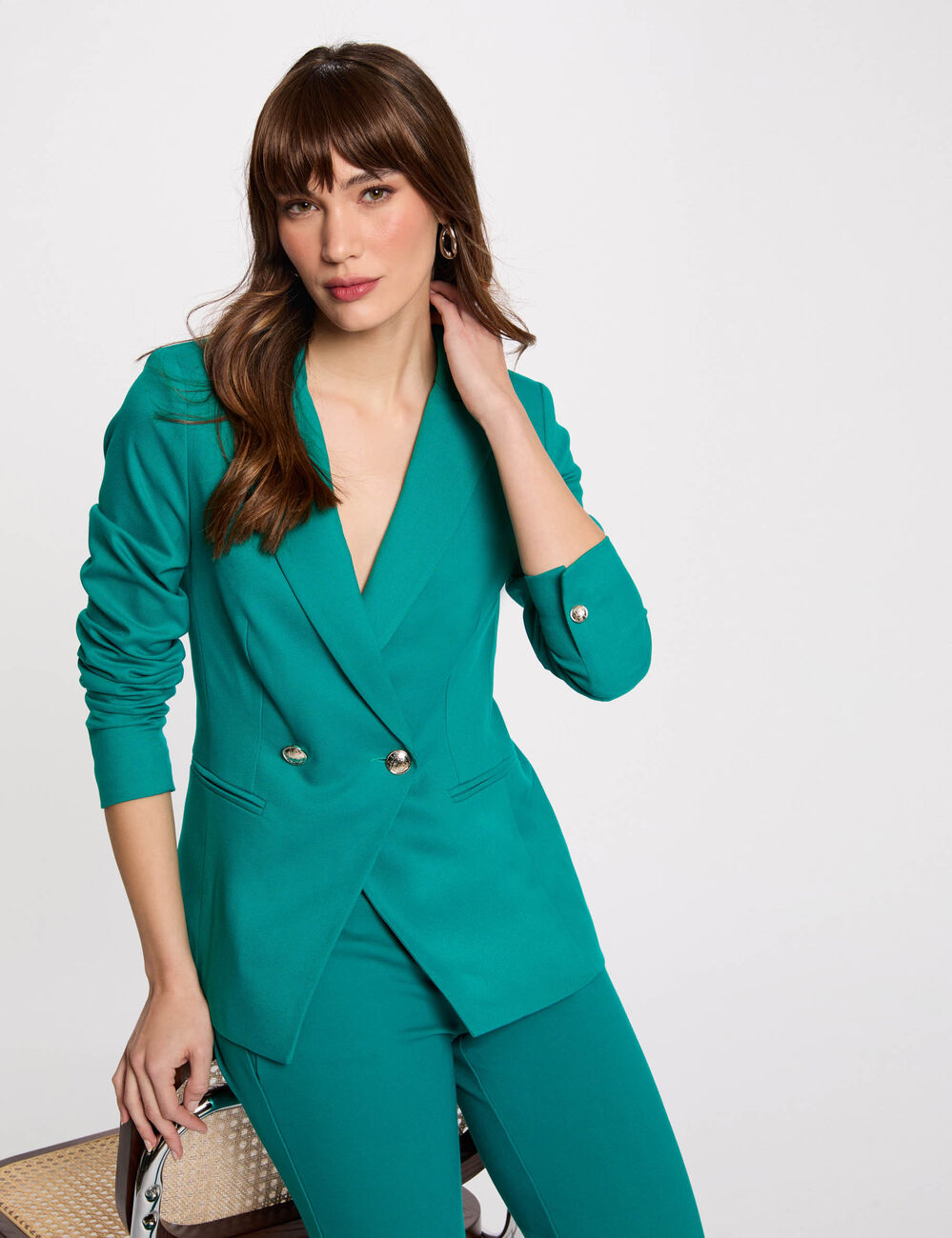 Geknöpfter taillierter Blazer türkisblau damen