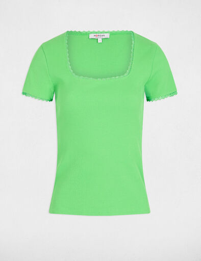 t shirt manches courtes cotele vert femme T-shirt manches courtes côtelé vert femme