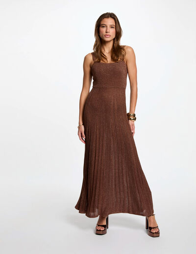 Langes gerades Strickkleid cognacbraun damen